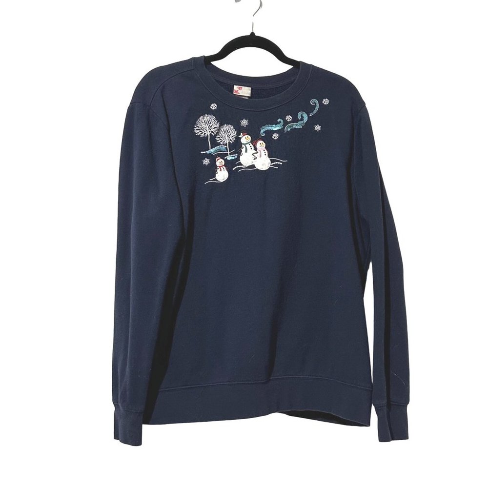 Holiday Editions size XL navy blue snowman appliqué winter Christmas sweatshirt